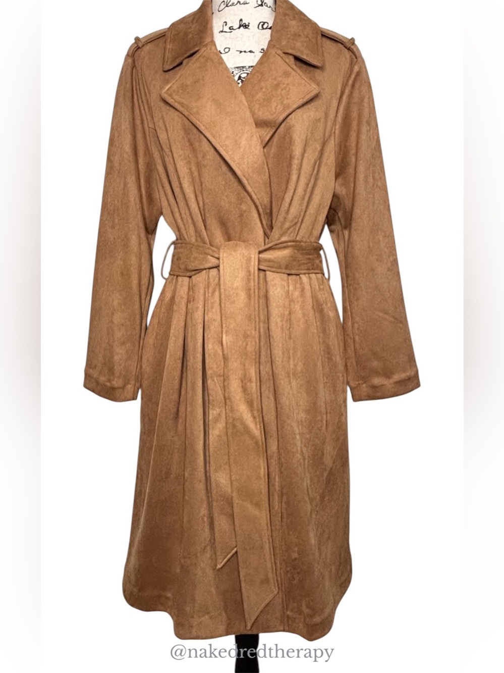 LC Lauren Conrad Camel Tie-Waist Suede-Look Trench Coat | Women 1X